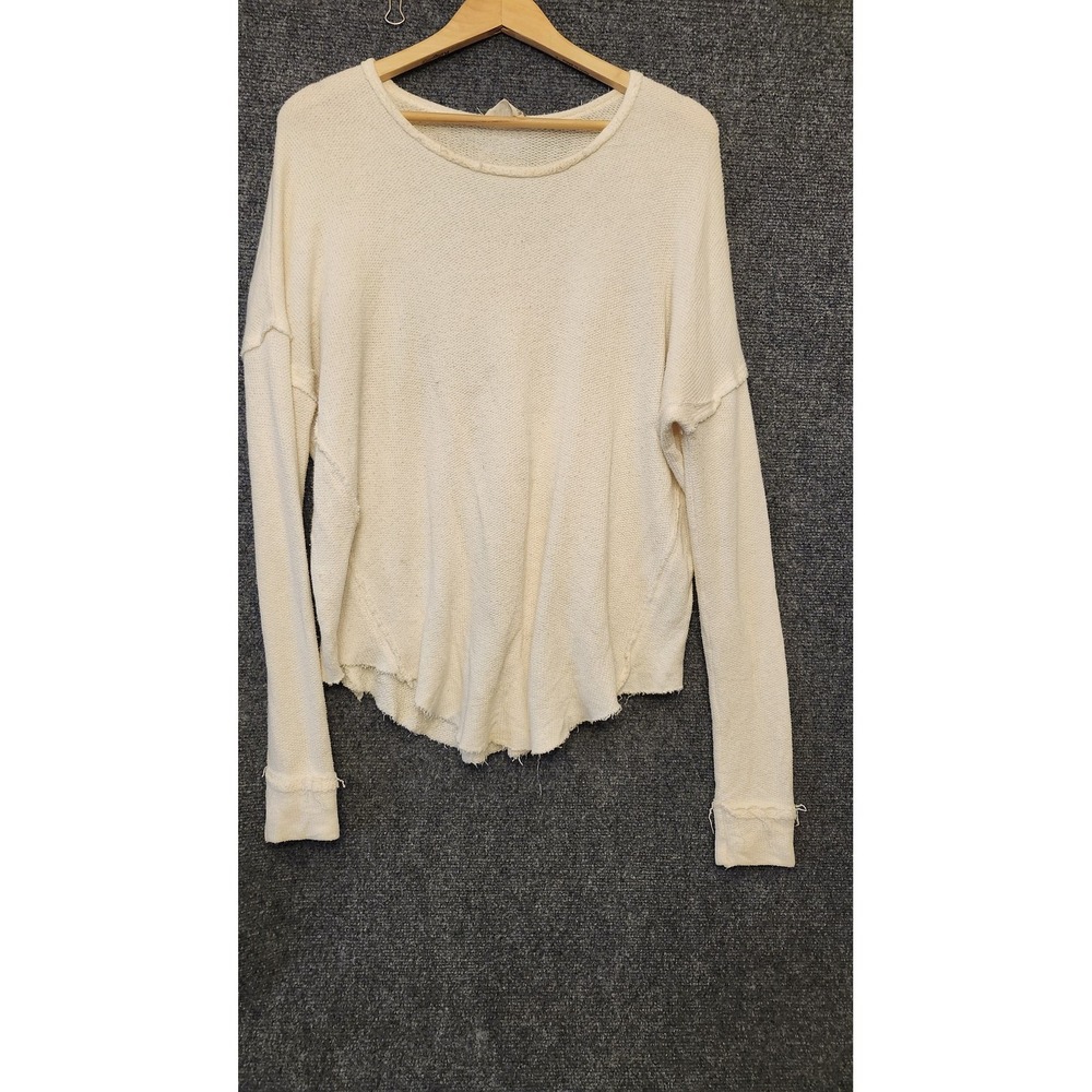 Mumu Mellow Sweater‎ Womens Medium White Boat Neck Dolman Knit Pullover Raw Hem